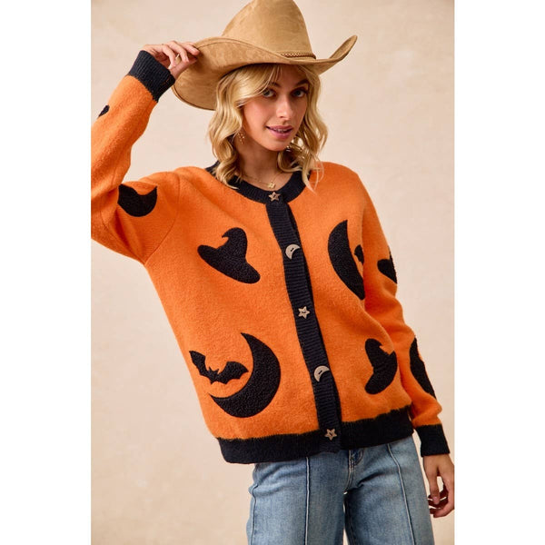 BiBi - HALLOWEEN WITCH HAT MOON BAT ARTWORK CARDIGAN