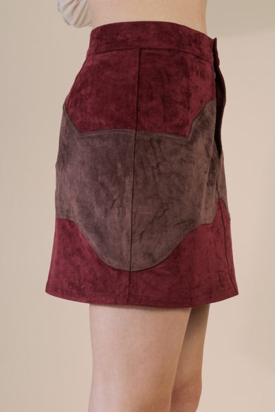 Color Block Vegan Suede Mini Skirt - Multiple Colors