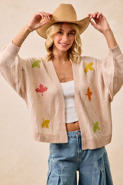 Muti Color Autumn Leaves Open Cardigan