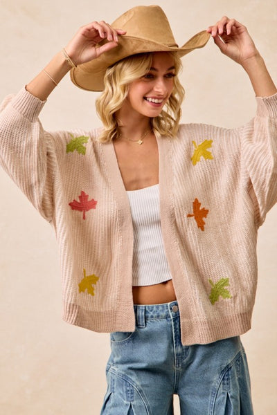 Muti Color Autumn Leaves Open Cardigan