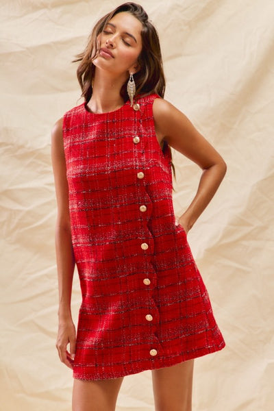 Christmas Tweed Holiday Mini Dress With Pockets