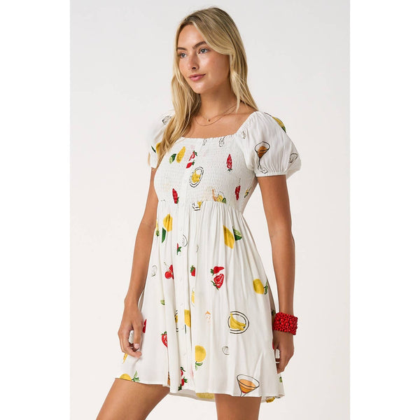 mittoshop - FRUIT PRINT 2 WAY SHORT SLEEVE BABYDOLL MINI DRESS
