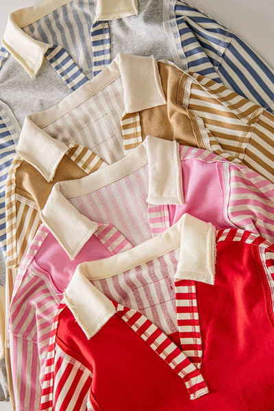 VERY J - NT12811-Vintage Stripe Rugby Sweatshirt