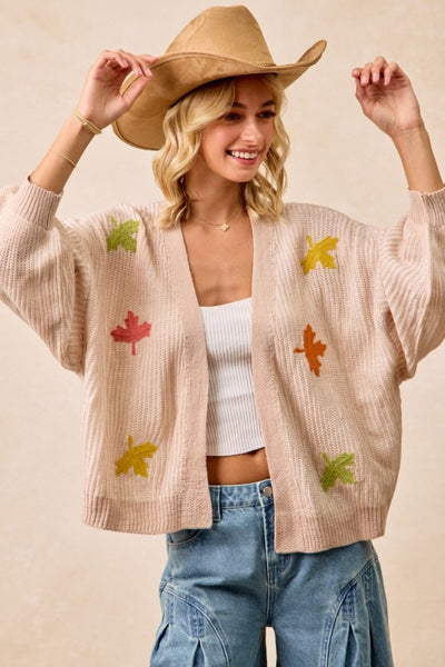 Muti Color Autumn Leaves Open Cardigan