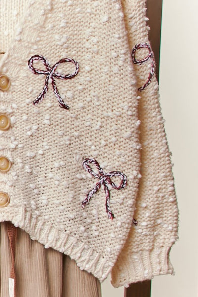 Embroidered Ribbon Popcorn Cardigan