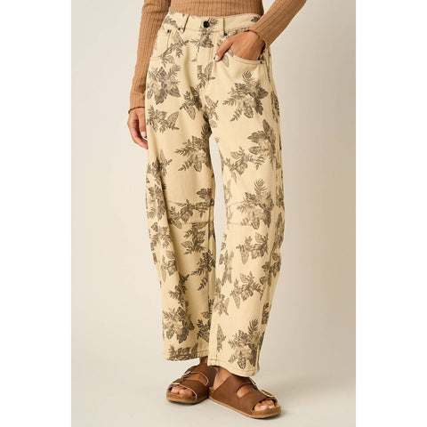 mittoshop - FLORAL PRINT BARREL LEG COTTON TWILL PANTS