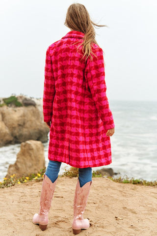 Checkered Pink and Red Tweed Coat