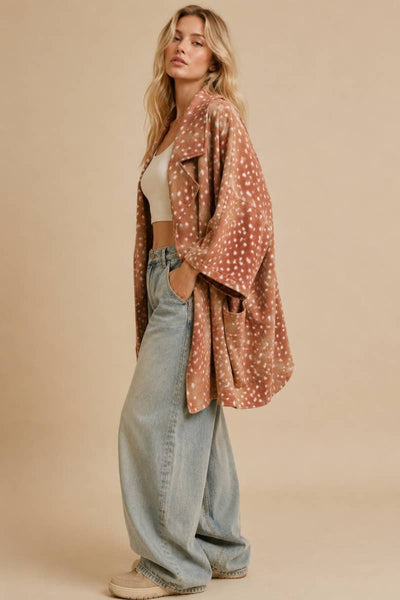 J.NNA - Cozy Fawn Print Oversized Cardigan Coat