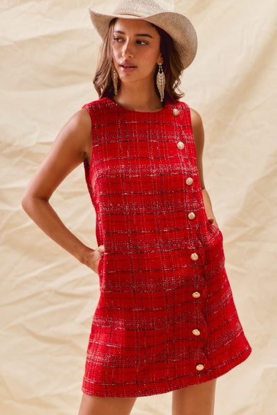 Christmas Tweed Holiday Mini Dress With Pockets