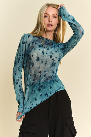 Floral Mesh Sheer Layering Top