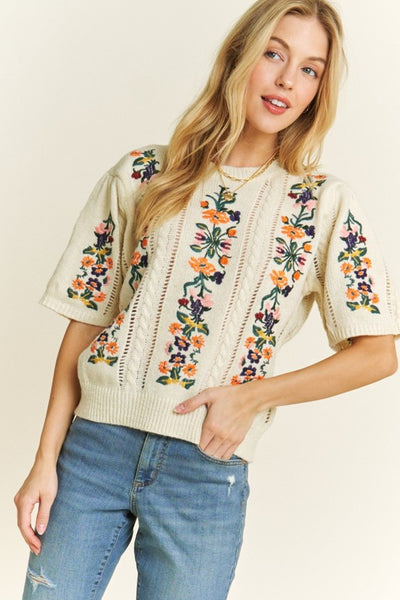 Elegant Embroidered Ivory Sweater