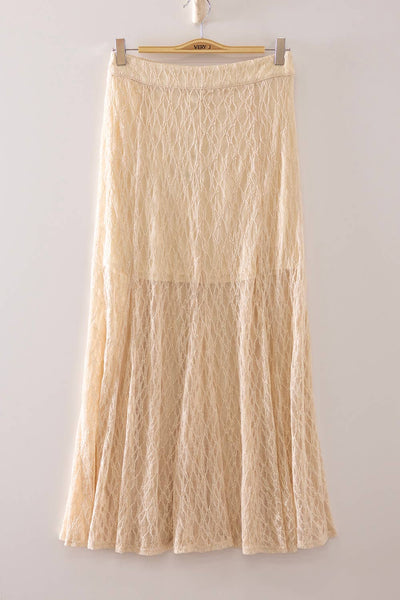 VERY J - NS50234-Sheer Lace Crinkle Maxi Skirt with Elastic Waist