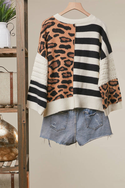 Mello. - Bold Stripe and Leopard Cardigan