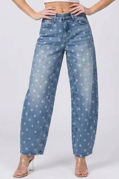 SAIGE DENIM - P8380M-HIGH RISE LOW CURVE BARREL WITH DOT PRINT