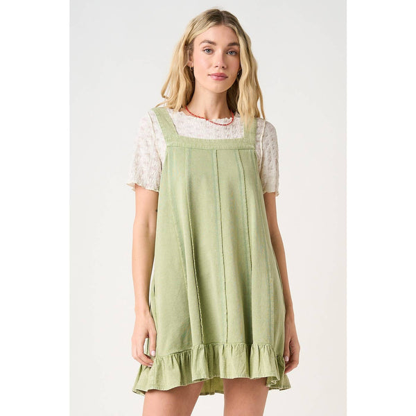 mittoshop - MINERAL WASH V BACK RUFFLE HEM MINI DRESS