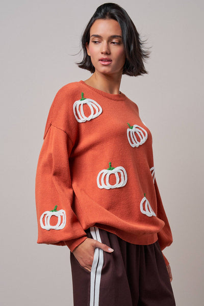 Urban Daizy - Pumpkin Patch Balloon Sleeve Sweater