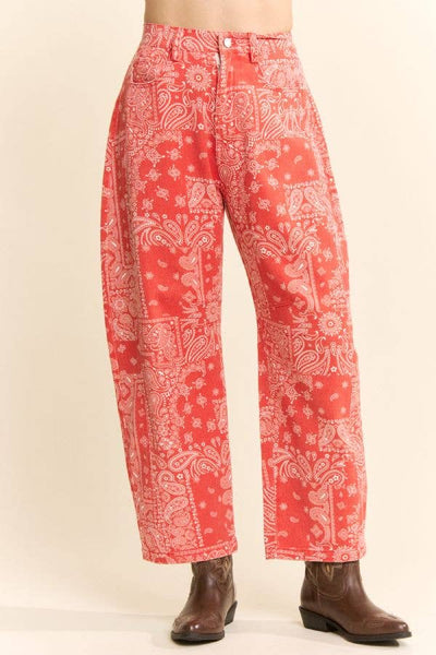 Davi & Dani - Bandana Print High-Rise Barrel Pants