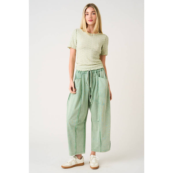 mittoshop - MINERAL WASH SEAM DETAIL PULL ON BARREL PANTS