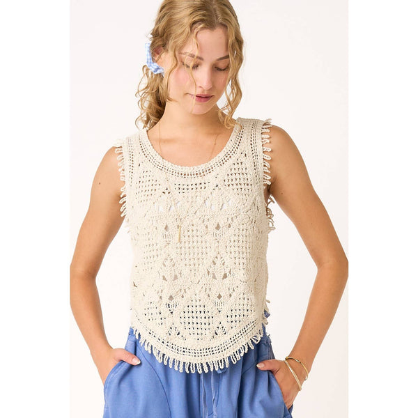 mittoshop - CROCHET KNIT CURVED HEM SLEEVELESS VEST TOP