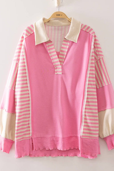 VERY J - NT12811-Vintage Stripe Rugby Sweatshirt