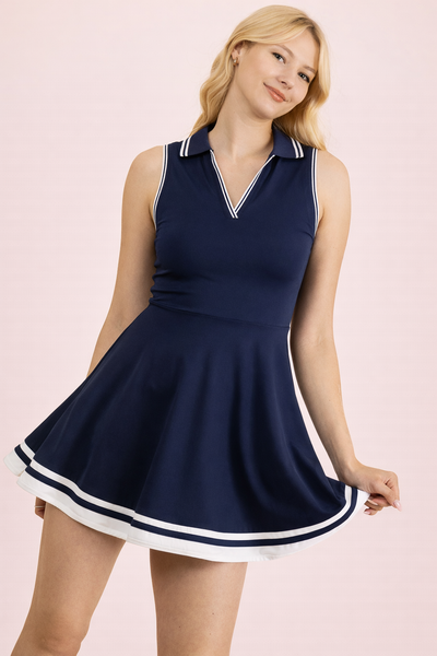 VERY J - ND32089-Collared Sleeveless Activewear Tennis Dress