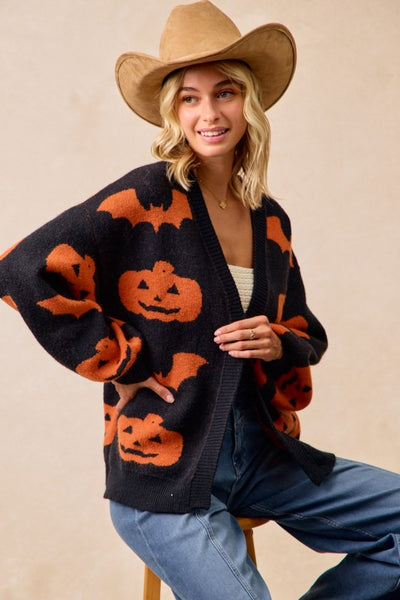 Pumpkin & Bats Open Cardigan