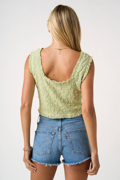 mittoshop - POPCORN TEXTURE TIE FRONT CROPPED TANK TOP