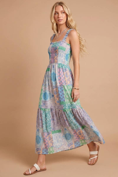 J.NNA - Smocked Top Patch-Work Maxi Dress