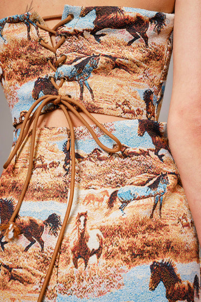 Blue B - 37125D - Jacquard Horse Lace Up Back Tie Tube Mini Dress