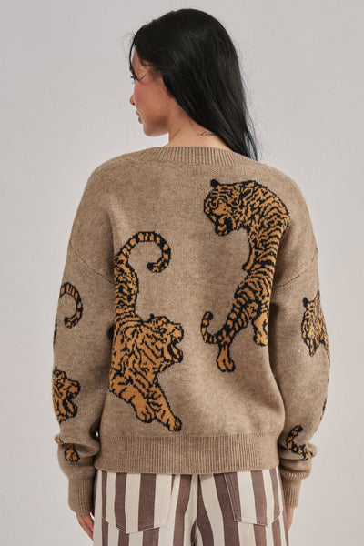 Urban Daizy - Tiger Jacquard Knit Sweater Cardigan