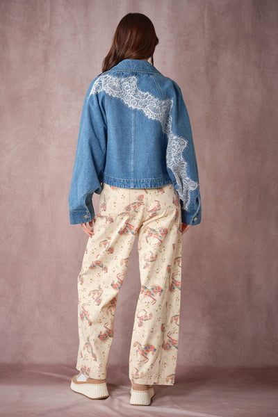 Blue B - 25021J Lace Trim Dolman Denim Jacket