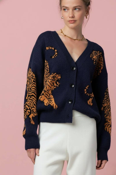 Urban Daizy - Tiger Jacquard Knit Sweater Cardigan