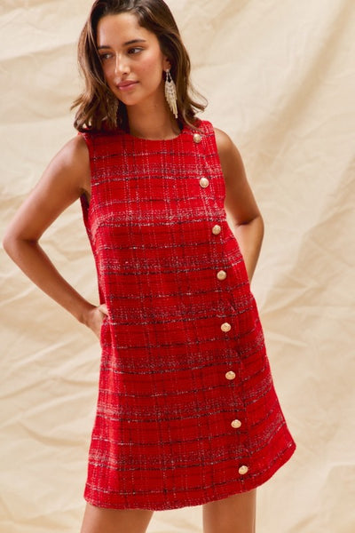 Christmas Tweed Holiday Mini Dress With Pockets