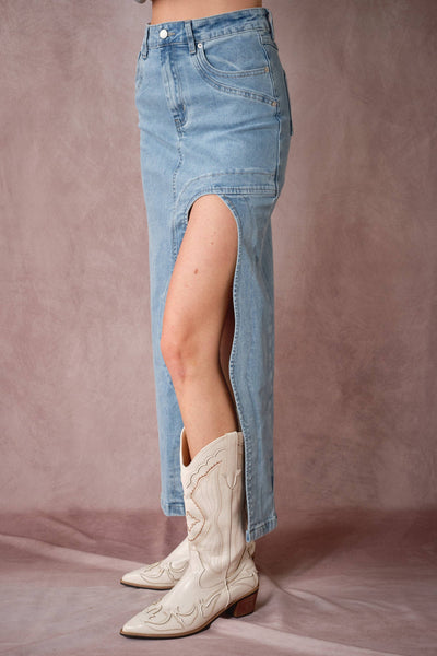 Blue B - 91999S Wave Cutout Denim Midi Skirt