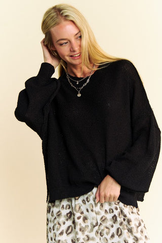 Dolman Sleeve Side Slit Black Sweater