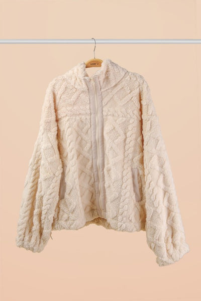 Oversized Fuzzy Fleece Jacket - Ecru