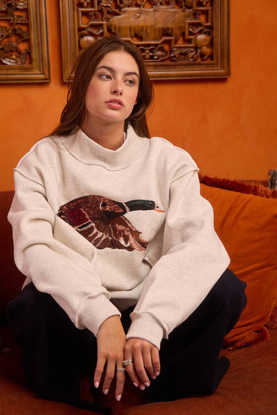 BUCKETLIST INC - IT2594E-MALLARD | 'MALLARD' Embroidered Mock-Neck Sweatshirt