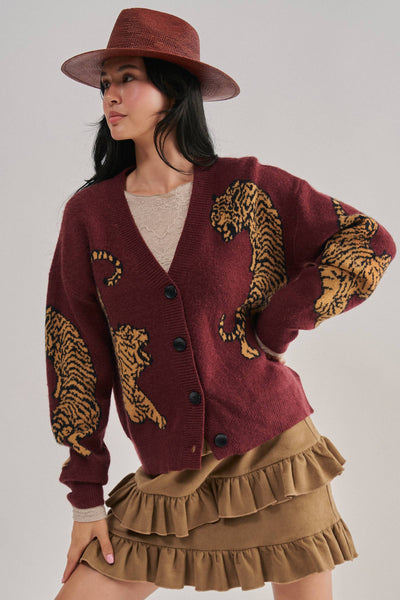 Urban Daizy - Tiger Jacquard Knit Sweater Cardigan