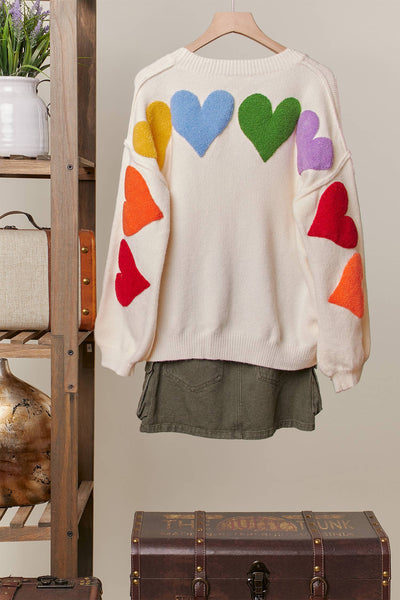 Mello. - Love Lettering Heart Patchwork V Neck Cardigan