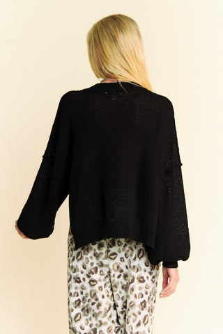 Dolman Sleeve Side Slit Black Sweater