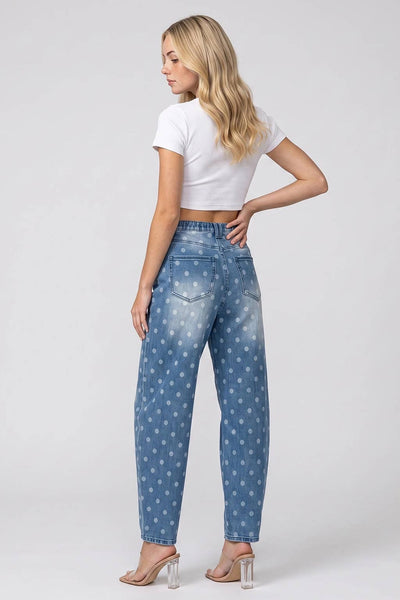 SAIGE DENIM - P8380M-HIGH RISE LOW CURVE BARREL WITH DOT PRINT