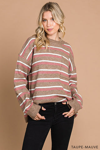 Taupe Mauve Striped Sweater