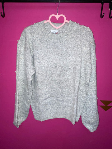 Heather Grey Pearl Detailed Sweater