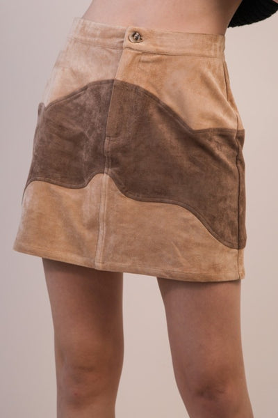Color Block Vegan Suede Mini Skirt - Multiple Colors