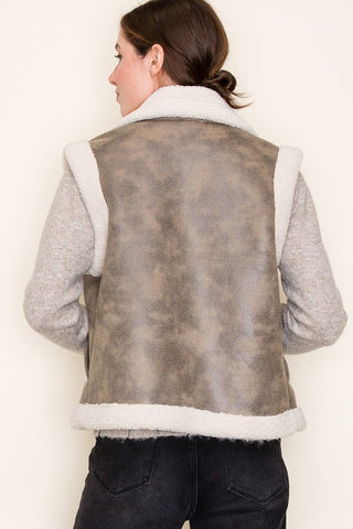 Faux Leather Sherpa Vest