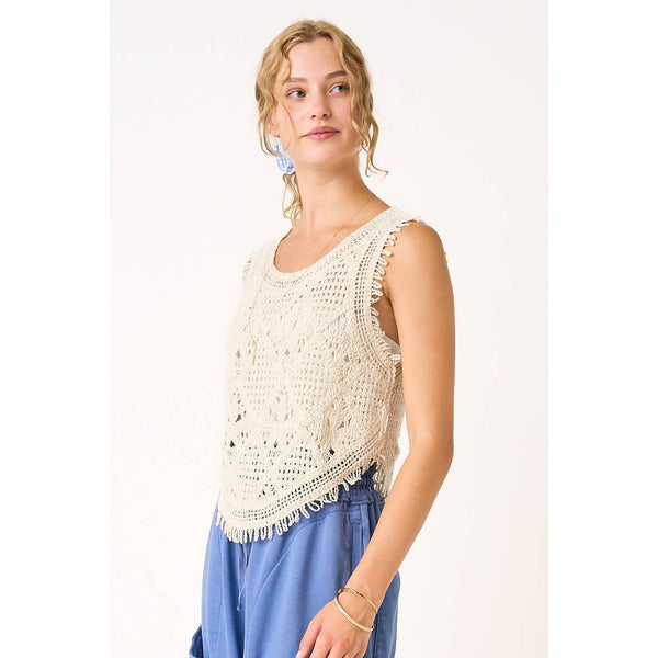 mittoshop - CROCHET KNIT CURVED HEM SLEEVELESS VEST TOP