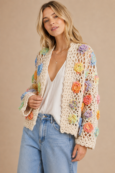 J.NNA - Floral Crochet Cardigan