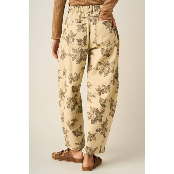 mittoshop - FLORAL PRINT BARREL LEG COTTON TWILL PANTS