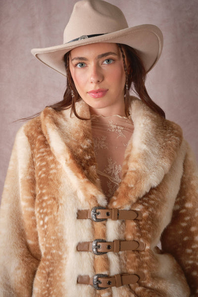 Blue B - 25004J Buckled Deer Print Faux Fur Jacket