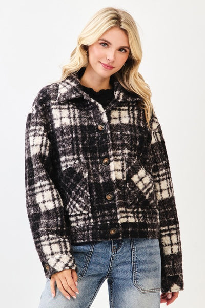 Plaid Cropped Fleece Shacket